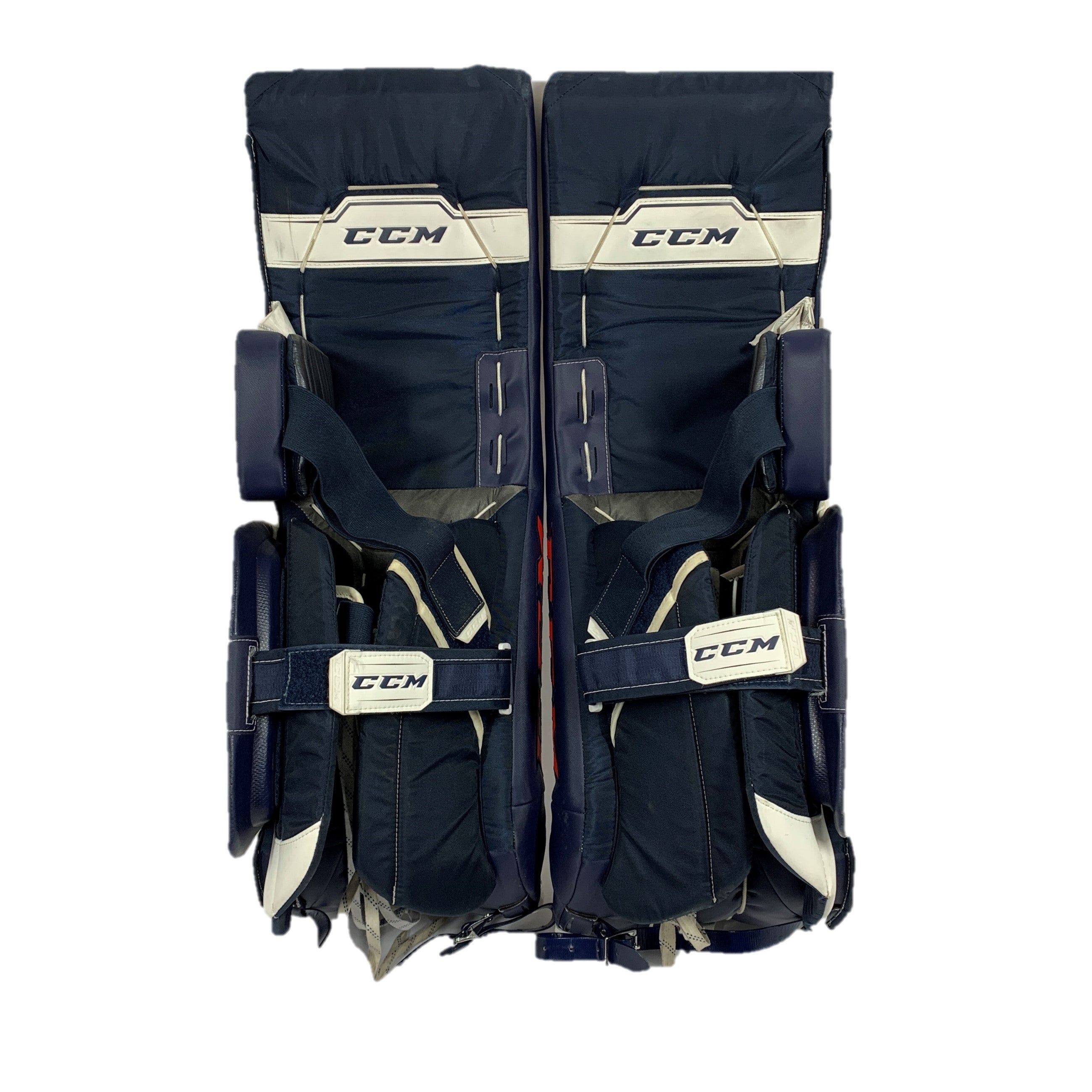 CCM AXIS - Jambières de gardien de but Pro Stock d'occasion (blanc/bleu/rouge)